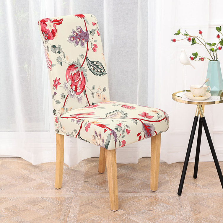 Floral printed spandex stretch box cushion dining chair 2025 slipcover winston porter